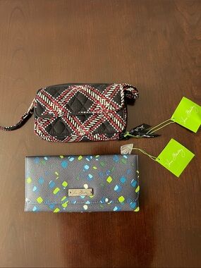 Vera Bradley Black Quilted Wristlet and Navy Printed Wallet Set